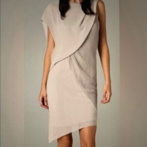 Helmut Lang Tan Asymmetrical Draped Cocktail Dress, size 6